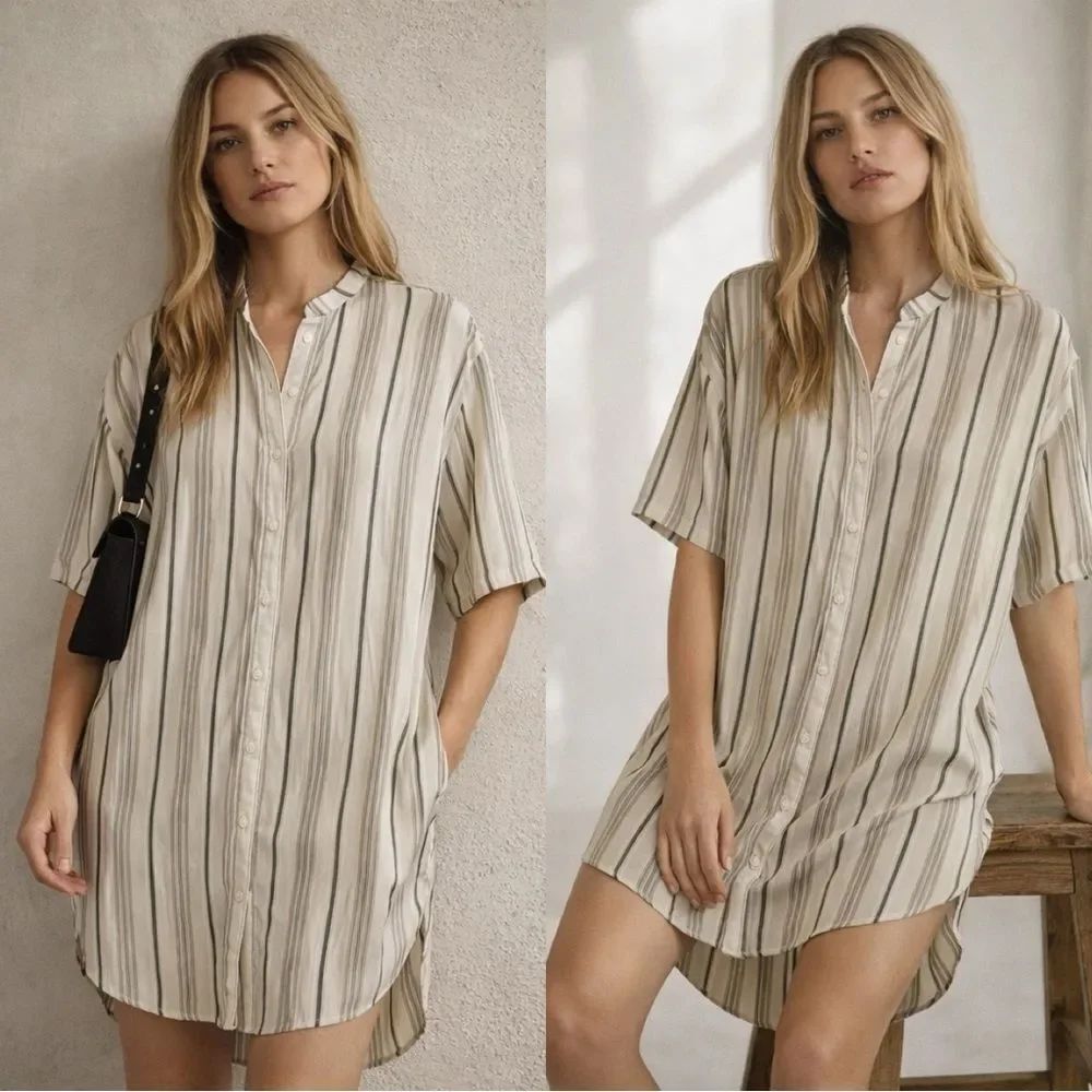 ANINE BING Silk Shirt Dress in stripe